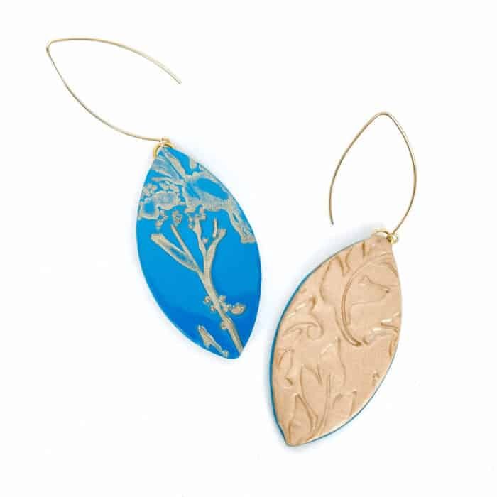 Blue skies and flowers statement earrings with gold hook
