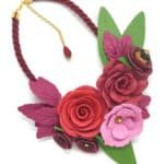 Burgundy Floral Necklace with Leaf Details