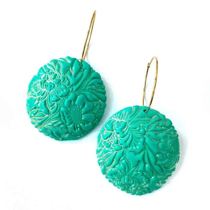 Green and gold circle earrings2