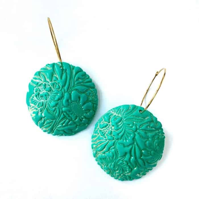 Green and gold circle earrings